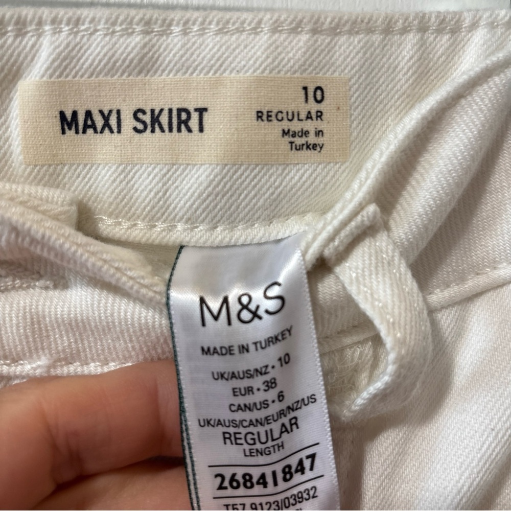 Marks And Spencer Denim Maxi A-line Skirt Sz 6 UK 10 Ecru White Maxi Cotton M&S - Picture 3 of 7